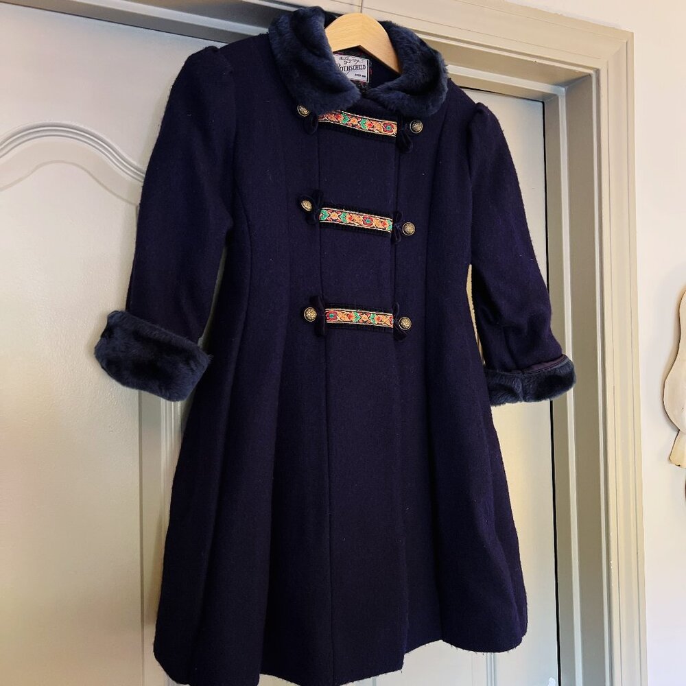 Tailored by Rothschild Vintage Navy Wool Coat w/ Faux Fur Trim — Size 5